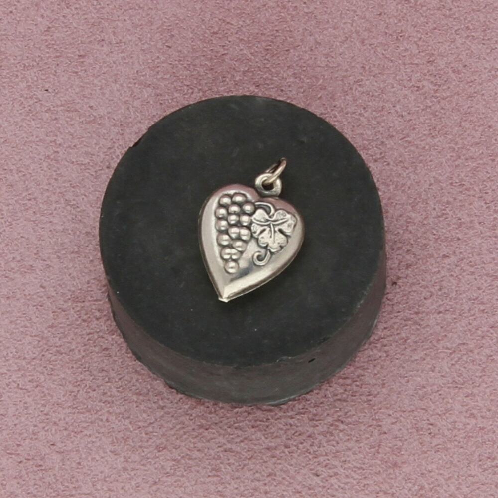 sterling silver vintage wwii grape bunch sweetheart puffy heart charm pendant